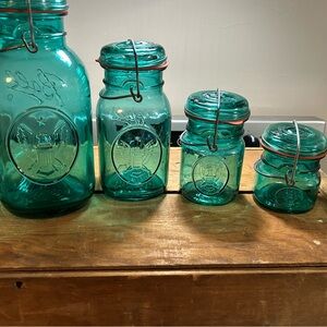 Set of Vintage Blue Glass Jars